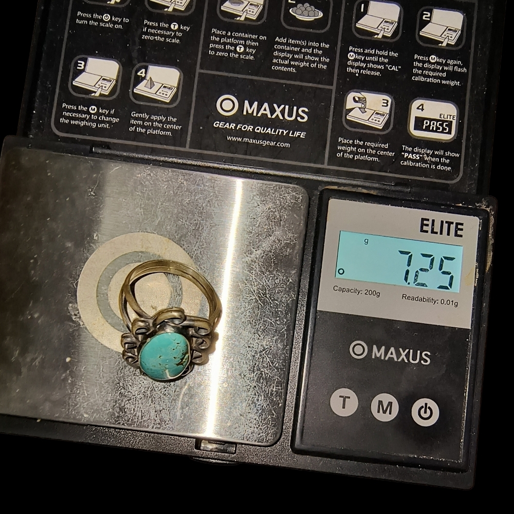 Signed Native American Pilot Mountain Turquoise And Sterling Silver Ring - Picture 10 of 12